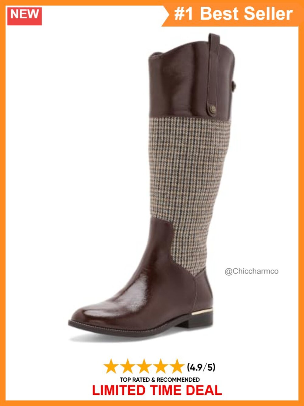 Vintage Havana Fog Knee-High Almond Toe Leather Boots Side Zip